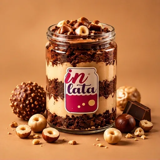 Bolo na lata Ferrero Rocher, com suas camadas e a embalagem In Lata